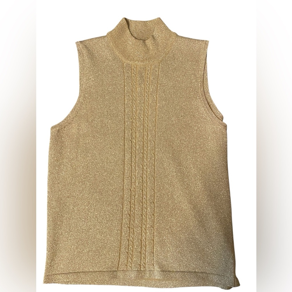 Gold Mettalic Sleeveless Mock Neck Top by Charter Club